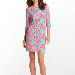 Lilly Pulitzer Sz S Flamingo Cassie Dress Pink/Blue Mini 100% Cotton